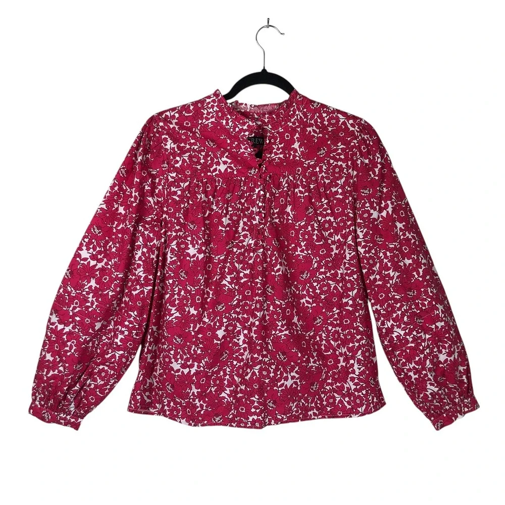 J.Crew Womens Button-Front Ruffle Neck Popover Blouse Size XS Pink
